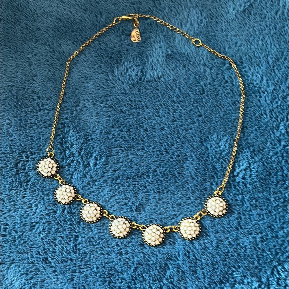 Gold and White Necklace with Circular Pendants